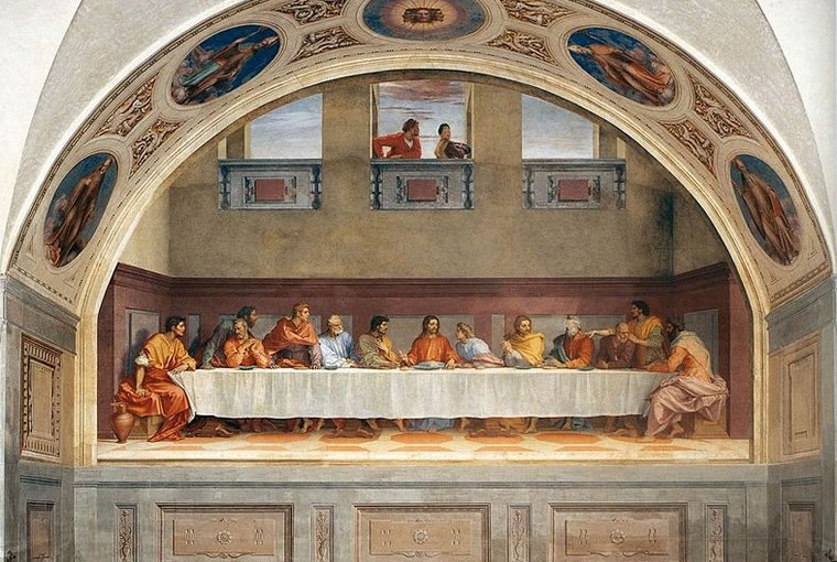 Andrea del Sarto: Ultima cena (Cenacolo), anno 1527, affresco, 525 x 871 cm., Museo del Cenacolo di Andrea del Sarto, Firenze.